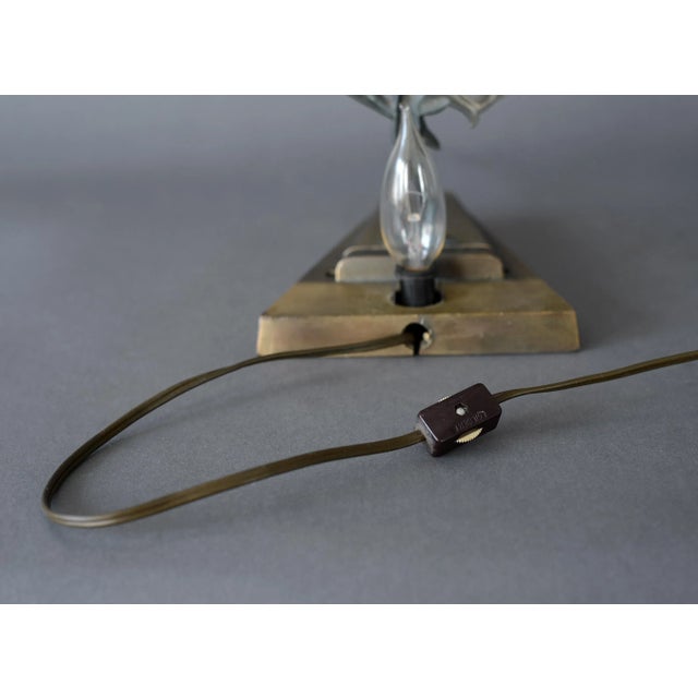 Brass 1930s Loevsky & Loevsky Art Deco Nude Lady Holding Bird Lamp For Sale - Image 8 of 12