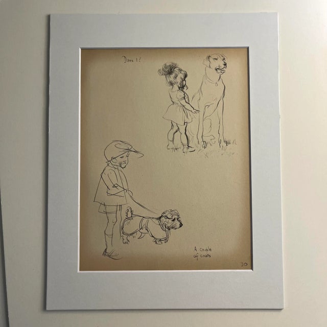 1930 Dog Portrait With Children Matted Print For Sale - Image 4 of 4