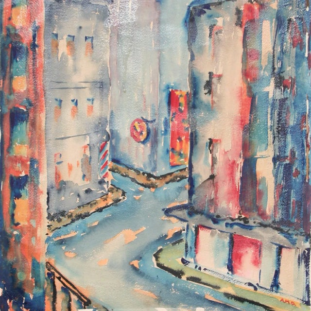 Mid 20th Century Vintage Abstract Fauvist Colorful Cityscape Painting For Sale - Image 5 of 9