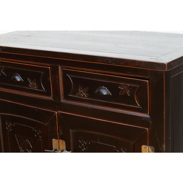 Mid-Century Carved Blossom Black Asian Cabinet For Sale - Image 4 of 14
