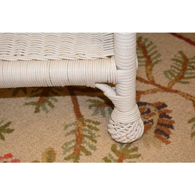 Vintage White Wicker Square Side / End Table With Lower Shelf For Sale - Image 11 of 13