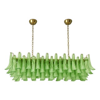 Green Frosted Selle Murano Glass Rectangular Chandelier in Mazzega by Simoeng for Simoeng For Sale