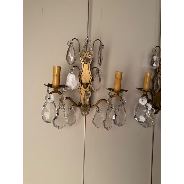 French 19th Century French Bronze and Crystal Wall Sconces - Pair For Sale - Image 3 of 8