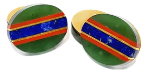 Vintage Tiffany & Co. X Ralph Lauren 18k Gold Striped Inlaid Stone Cufflinks, A Pair