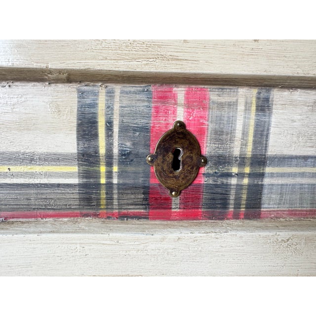Cream Antique French Country Farmhouse Chest of Drawers With Tartan Detailing For Sale - Image 8 of 12