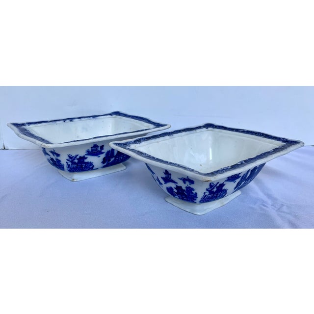 Striking matched pair of antique footed rectangular serving dishes in the highly collectible "Mandarin" pattern by Bristol...