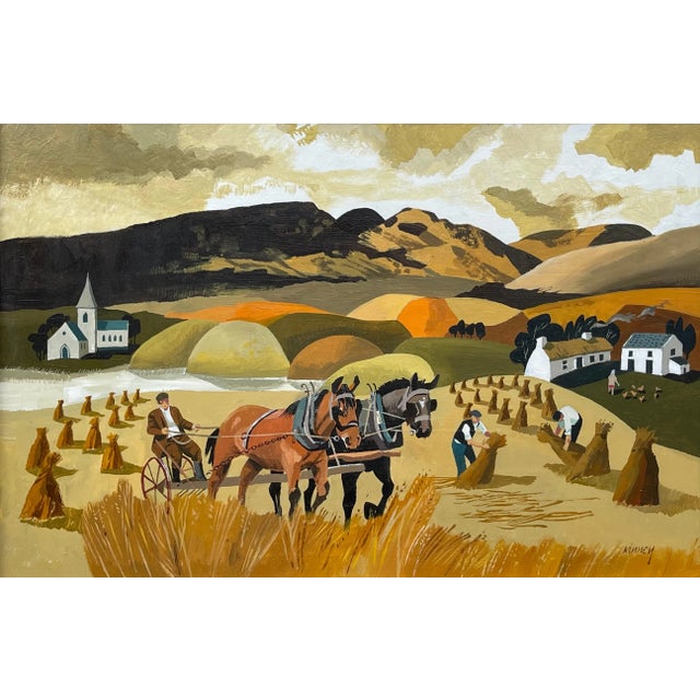 Wood Desmond Kinney, Abstract Landscape of Horses in Cornfield in Warm Colours by Modern Irish Artist, 1995 Circa For Sale - Image 7 of 13