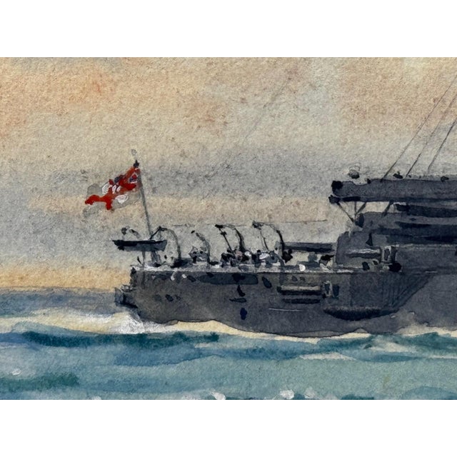 Gray Frank Watson Wood Painting HMS London Signed First World War Royal Navy Watercolour Historic Anstice and Dardanelles Associations For Sale - Image 8 of 18