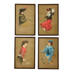 1930s Canadian Girl Series, Lithographs From Original Pastel Paintings, Artist Signed - Set of 4