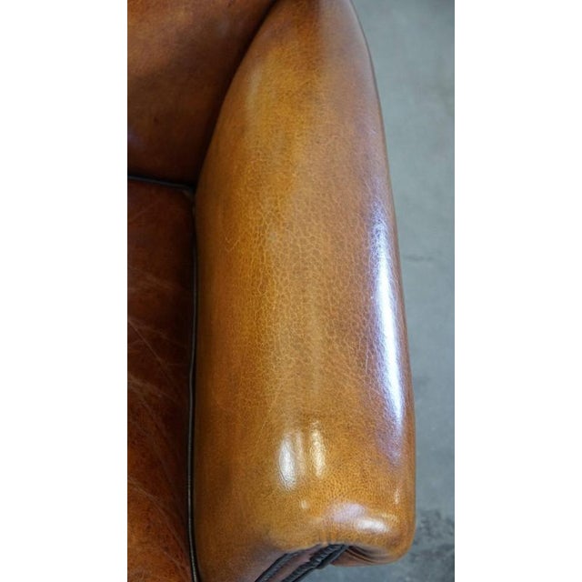 Brown Sheep Leather Armchair with Decorative Nails and Black Piping For Sale - Image 8 of 13