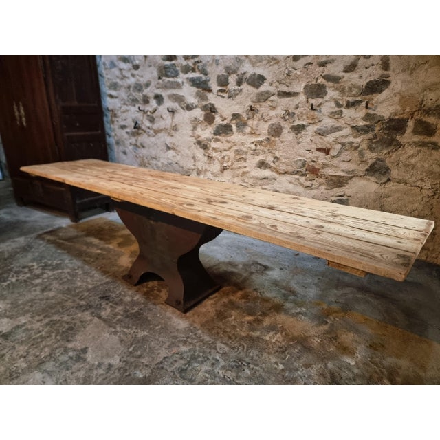 Antique Early 20th Century Industrial French Table with Cast Iron Base and Pine Top For Sale - Image 4 of 18