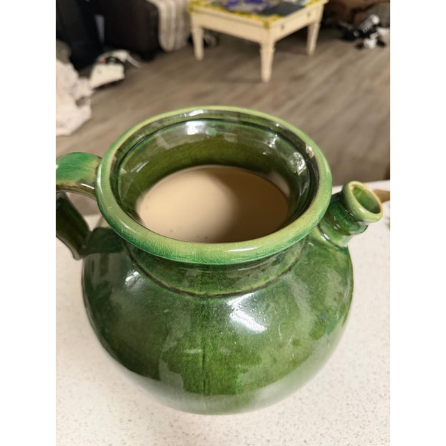 FRENCH ANTIQUE POTTERY TERRACOTTA CRUCHE GREEN GLAZE EARTHENWARE PLANTER 14in Excellent condition This French antique...