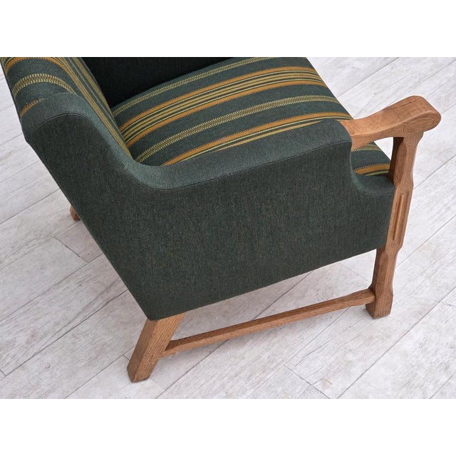 Danish Armchair in Green Furniture Wool and Oak Wood, 1970s For Sale - Image 16 of 18