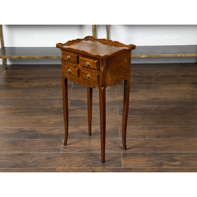 French, 1900s, Walnut Side Table with Carved Tray Top and Four Small Drawers For Sale In Atlanta - Image 6 of 12