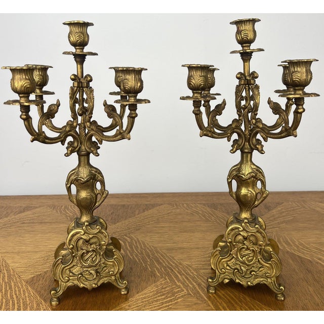 Vintage French Brass Ornate Candleholders, Set of 2 For Sale - Image 12 of 12