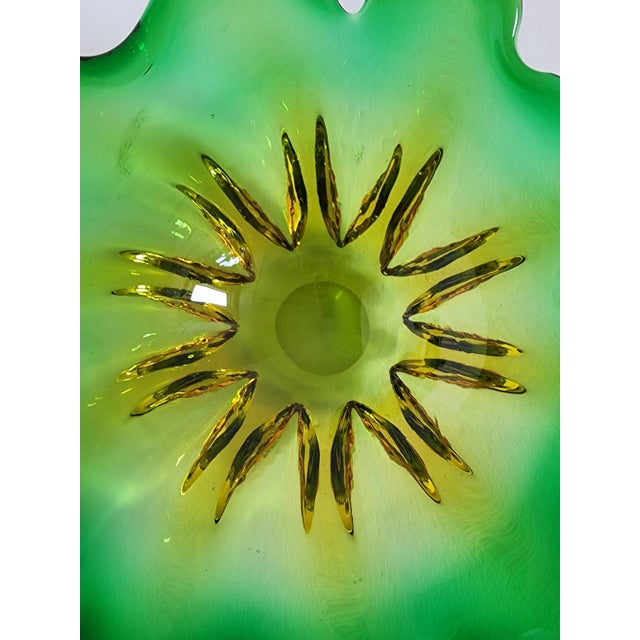 Glass Mid Century Murano Green & Amber Glass Bowl For Sale - Image 7 of 9