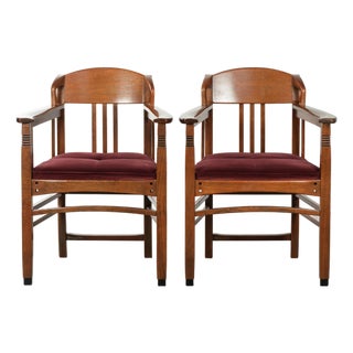 Art Nouveau / Jugendstil Dining Chairs with Red Fabric Upholstery from Schuitema, Set of 2 For Sale
