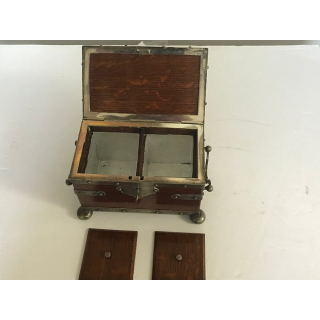 Late Victorian English Oak Silver Plated or Nickel-Plated Double Tea Caddy C. 1880-1900 For Sale - Image 4 of 9