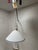 Late 20th Century Vintage Cone Shaped Milk Glass Pendant Light Fixture White With Blue Ring For Sale - Image 5 of 8