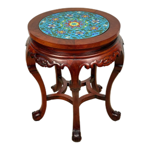 Vintage Chinese Chinoiserie Cloisonne Round Plant Stand Table