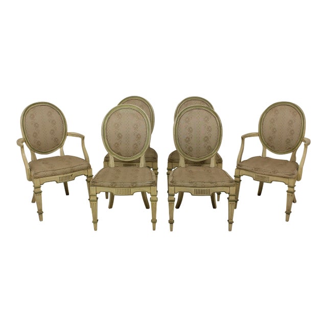 French Louis XVI Style Paint Decorated Dining Room Chairs For Sale