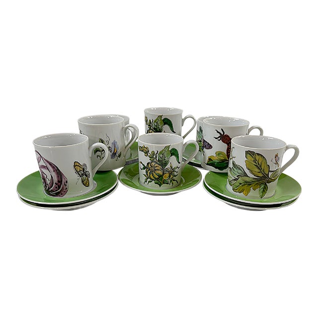 Vintage Mottahedeh Chelsea Botanical Cup & Saucer Set- 16 Pieces For Sale
