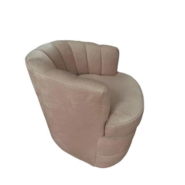 1950s Matching Pair of Hollywood Regency Channel Back Swivel Chairs For Sale - Image 4 of 7