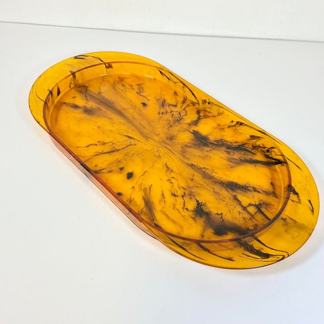 1970s Vintage Hollywood Regency Boho Chic Faux Tortoise Acrylic Lucite Tray For Sale - Image 12 of 14