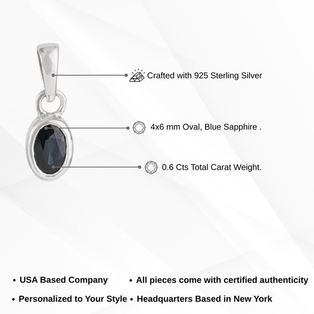 Minimalist Oval 0.6 Ct Blue Sapphire Bezel Set Solitaire Stackable Pendant in 925 Silver For Sale - Image 10 of 12