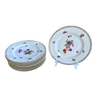 Dresden Hand Painted Mid-Century Dinner Plates - Set of 10 For Sale