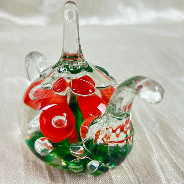 Joe St Clair Art Glass Mini Teapot Red Floral Controlled Bubble For Sale - Image 4 of 10