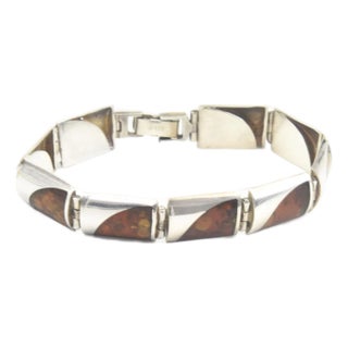 Late 20th Century Modernist Geometric Amber Sterling Silver Bracelet For Sale