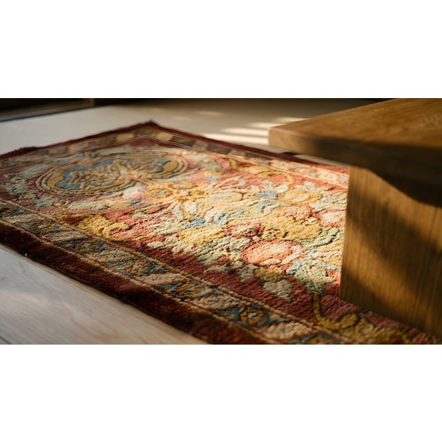 1930s Pink Rose Geometric European Antique Spanish Cuenca Carpet 2'10'' X 13' Wool Knooted Rug For Sale - Image 13 of 13