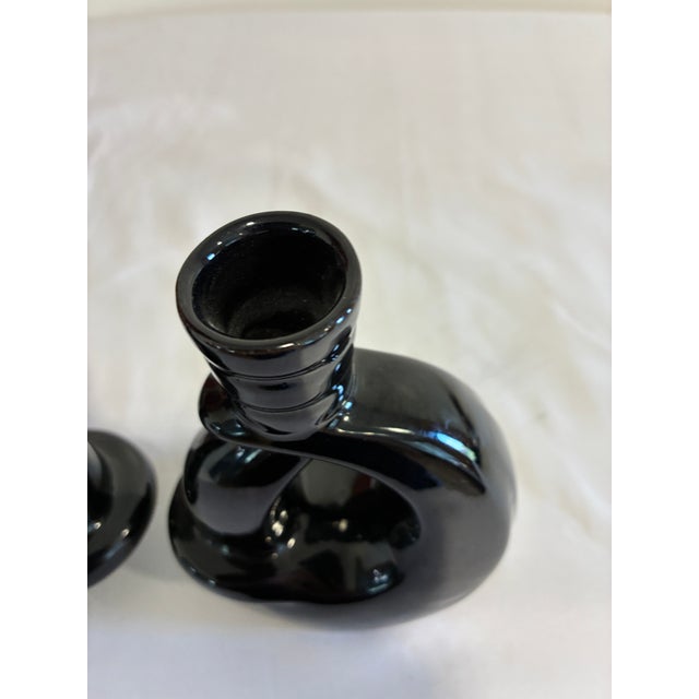 Vintage Frankoma Black Ceramic Modern Loop Vases, a Pair For Sale - Image 10 of 11