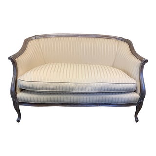 Settee Loveseat Sofa Vintage Silver Glazed Wood Frame For Sale
