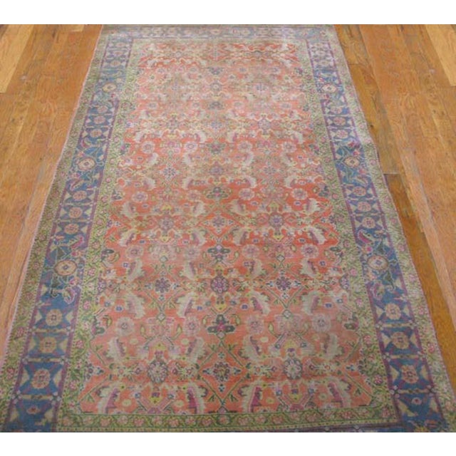 1920s Orange Salmon Geometric Antique Indian Agra Cotton Rug 3'6" X 7' Handknotted Carpet For Sale - Image 4 of 7