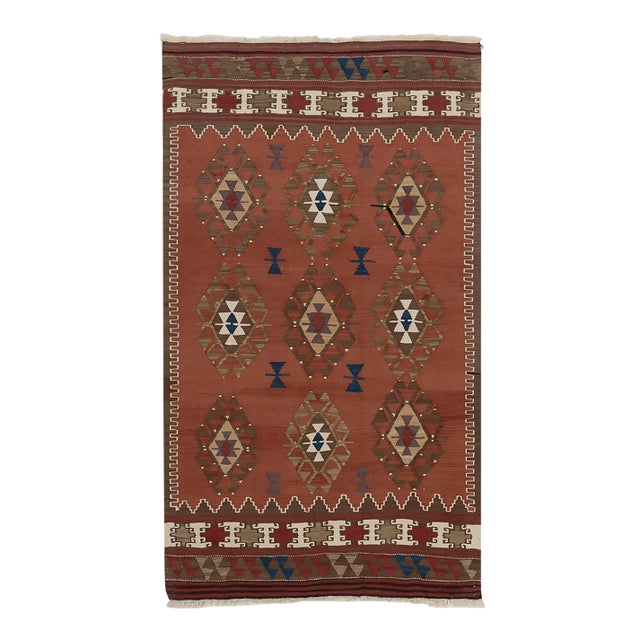 Vintage Circa 1940 Turkish Flat Weave Kilim Rug 3ft 8in X 5ft 7in For Sale