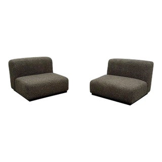 Stendig, Low Slipper Chairs, Gray Boucle, Painted Wood, Switzerland, 1960s For Sale