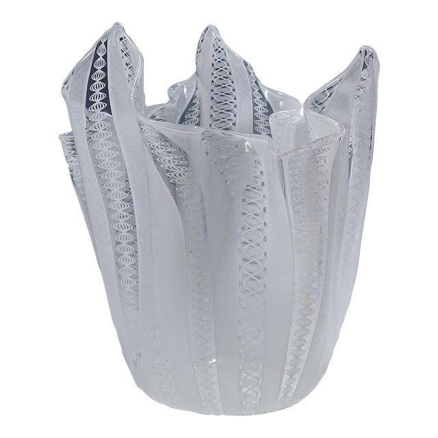 Large Fazzoletto Zanfirico Vase by Fulvio Bianconi for Venini, Venice Murano For Sale