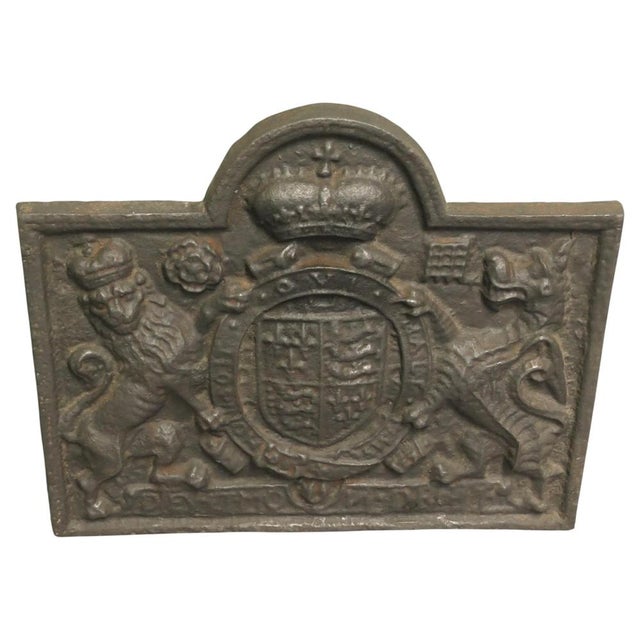 Large Iron Fire Back with Royal Crest and Motto, Late 19th Century For Sale - Image 9 of 9