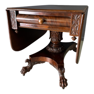 Anthony Querville Drop Leaf Mahogany Table W/Acanthus Leaves Circa 1845