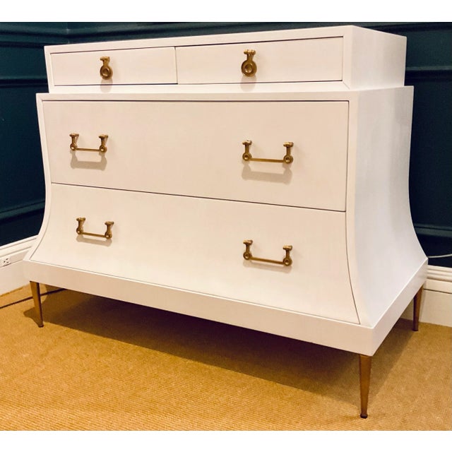 Stylish Modern White and Gold Mansard Chest of Drawers, four drawers, showroom floor sample