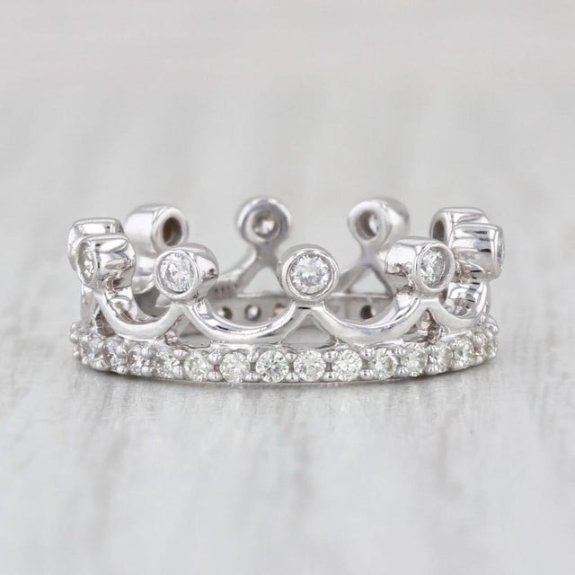 Metal 0.58ctw Eternity Diamond Crown Ring 14k White Gold Size 4.25 Stackable For Sale - Image 7 of 8