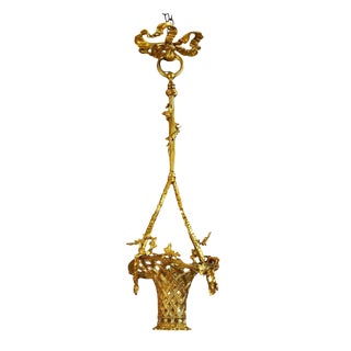 1920s Gilt Bronze 1 Light Chandelier in Form of a Basket For Sale