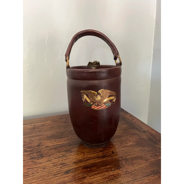 American Federal Style American Leather & Brass Ice Bucket For Sale - Image 3 of 8
