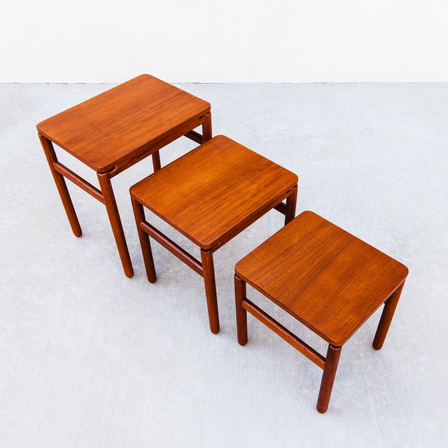 Restored 1960s Danish Mid Century Modern Teak Floating Top Nesting Tables For Sale - Image 9 of 10