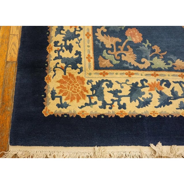 1930s Royal Blue Vase Tree Antique Chinese Peking Carpet 9'4'' X 11'9'' Knotted Wool Rug For Sale - Image 12 of 13