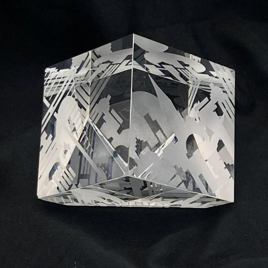 Steuben Glass Prism Paperweight New York City Skyline (City Block) Signed No. 8156, Etched Art Glass (Vintage 1990s) For Sale - Image 12 of 15