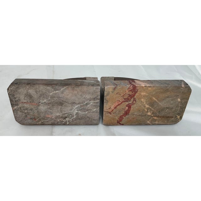 Wood Pair of Antique Art Deco French Marble and Rosewood Bookends For Sale - Image 7 of 10
