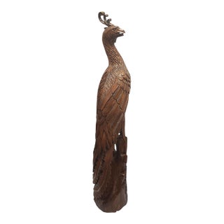 Monumental Hand-Carved Tropical Hardwood Phoenix Sculpture, 80″ High For Sale
